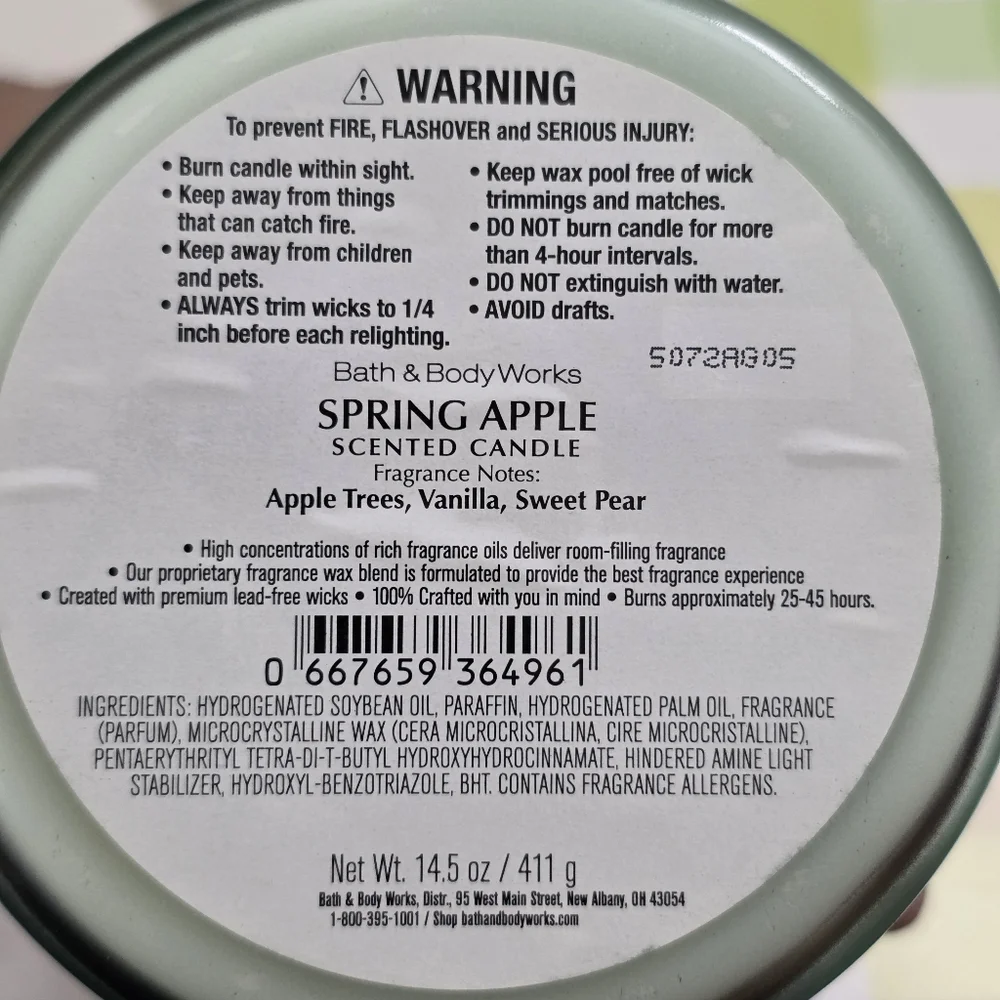 Bath & Body Works Green & Gold Spring Apple Decorative 3-Wick Candle NEW RARE